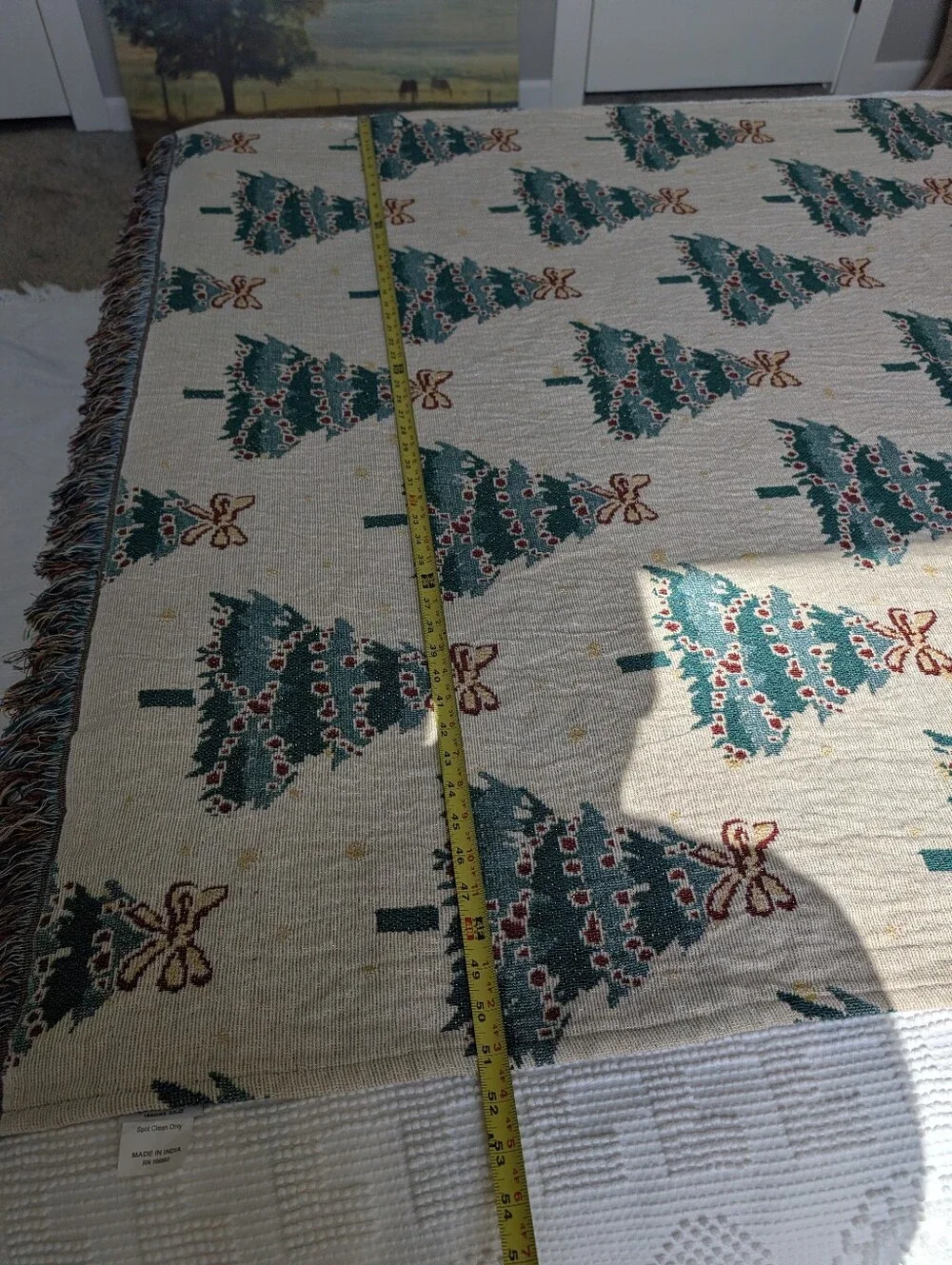 Queenwest Holiday Christmas Tree Throw Blanket Metallic Cream Green Size 76